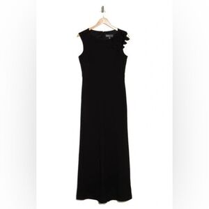 Donna Ricco Black Wide Leg Jumpsuit Petal Shoulder NWT Size 8